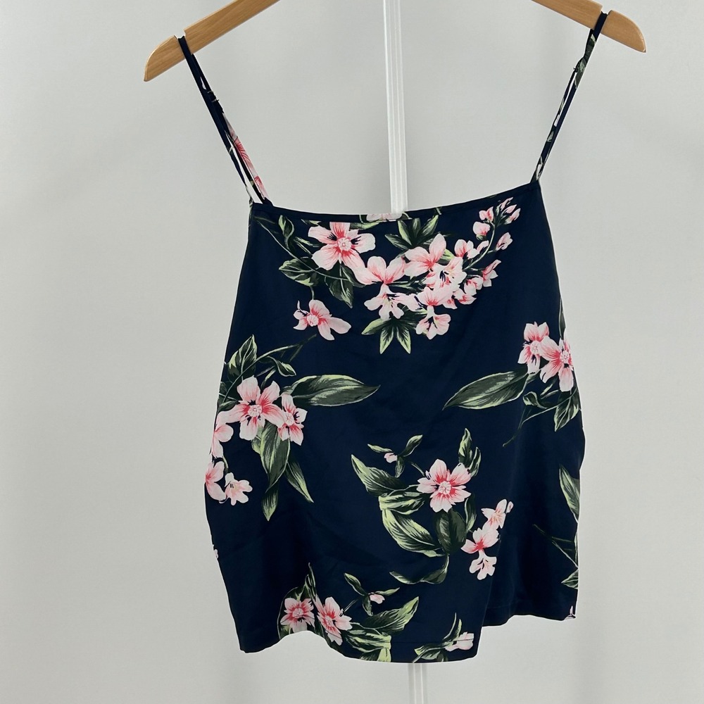 Victoria's Secret Navy Floral Satin‎ Camisole Top Pink Green Tropical Large